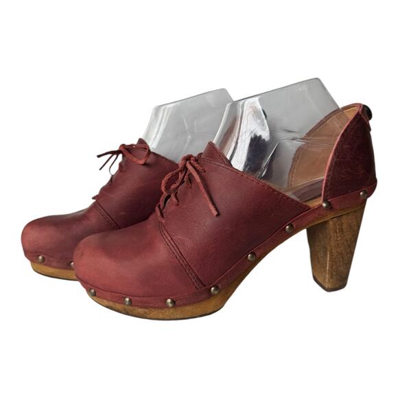 Sanita Theodora Nubuck Leather Clog Studded Wood platform 3" Heel size (38) 7 - Picture 6 of 16